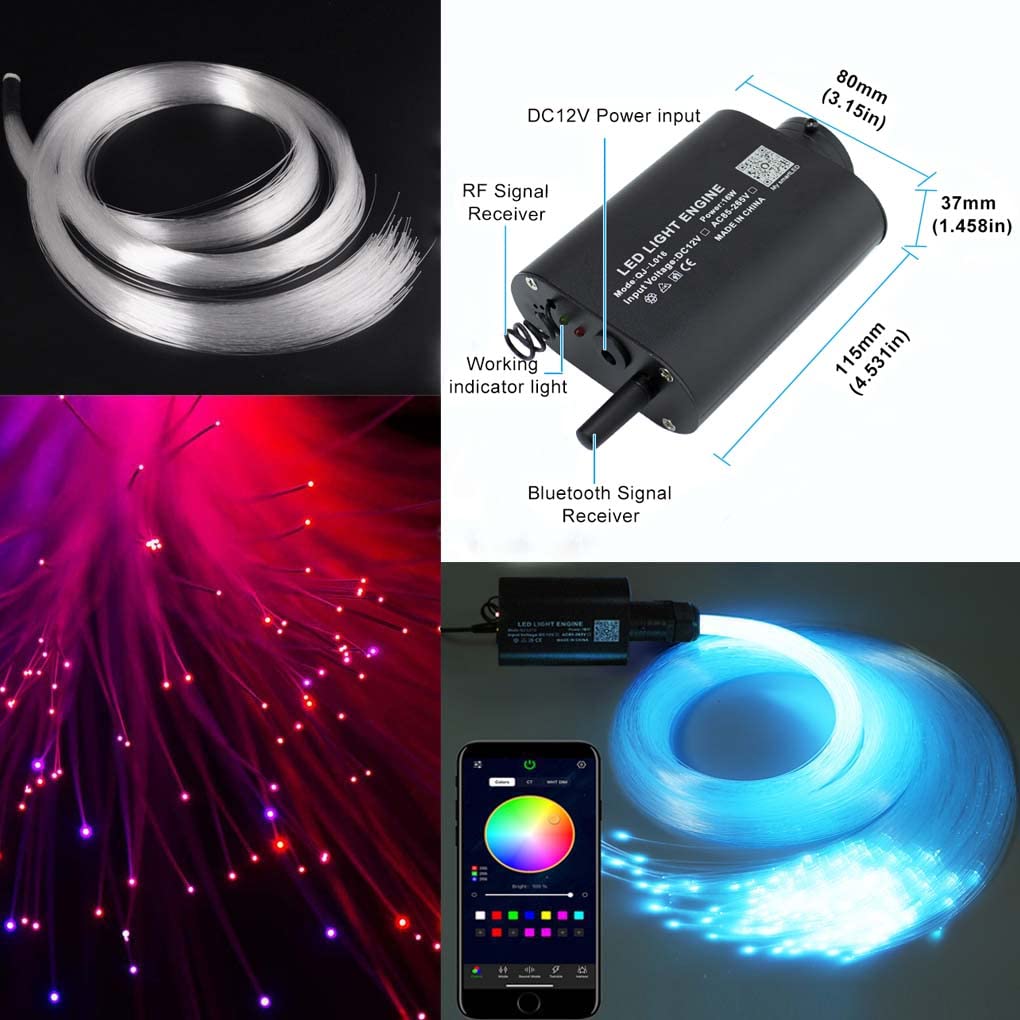 AZIMOM LED Bluetooth 16W RGBW Fiber Optic Light Star Ceiling Kits 150pcs 0.03in 6.5ft Sensor Music Mode Remote/APP Control Car Use Home Headliner Lighting Decoration