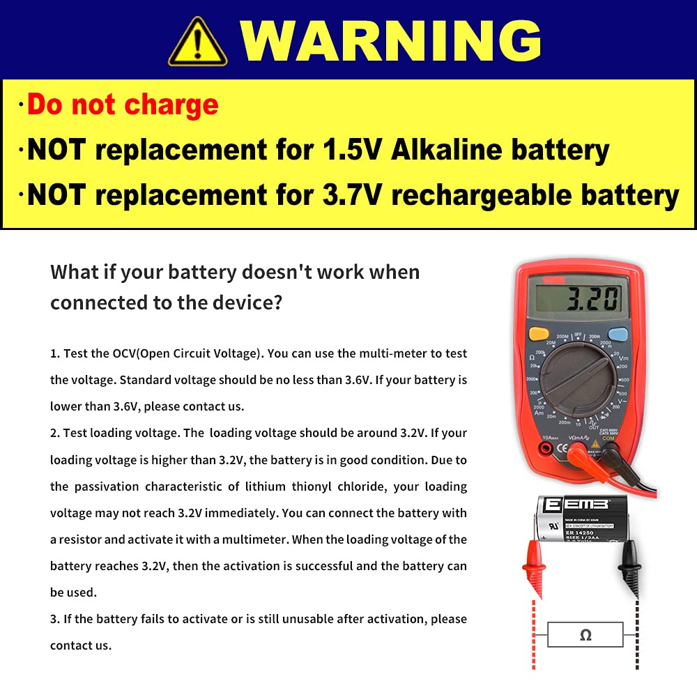 EEMB 4Pack ER14250 1/2AA 3.6V Lithium Battery Li-SOCL₂ Non-Rechargeable Battery XL-050F SB-AA02 LS14250 TL-5902 TL-2150 for Dog Collar Meter Sensor Movement Monitor/Home Security System/Alarm System