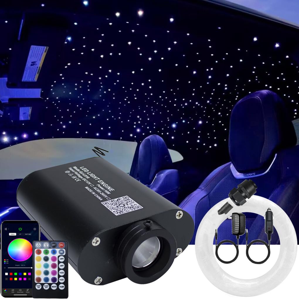 AZIMOM LED Bluetooth 16W RGBW Fiber Optic Light Star Ceiling Kits 150pcs 0.03in 6.5ft Sensor Music Mode Remote/APP Control Car Use Home Headliner Lighting Decoration