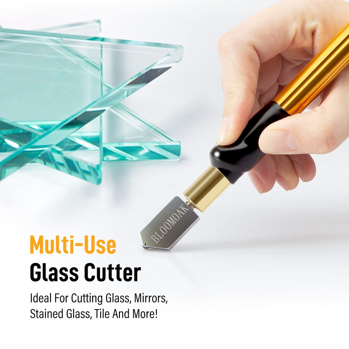 B BLOOMOAK Heavy Duty Circular Glass Cutter with Round Knob Handle and Suction Cup Adjustable Diamond Glass Cutter Tool Set 24" with Extra Blade (60cm)
