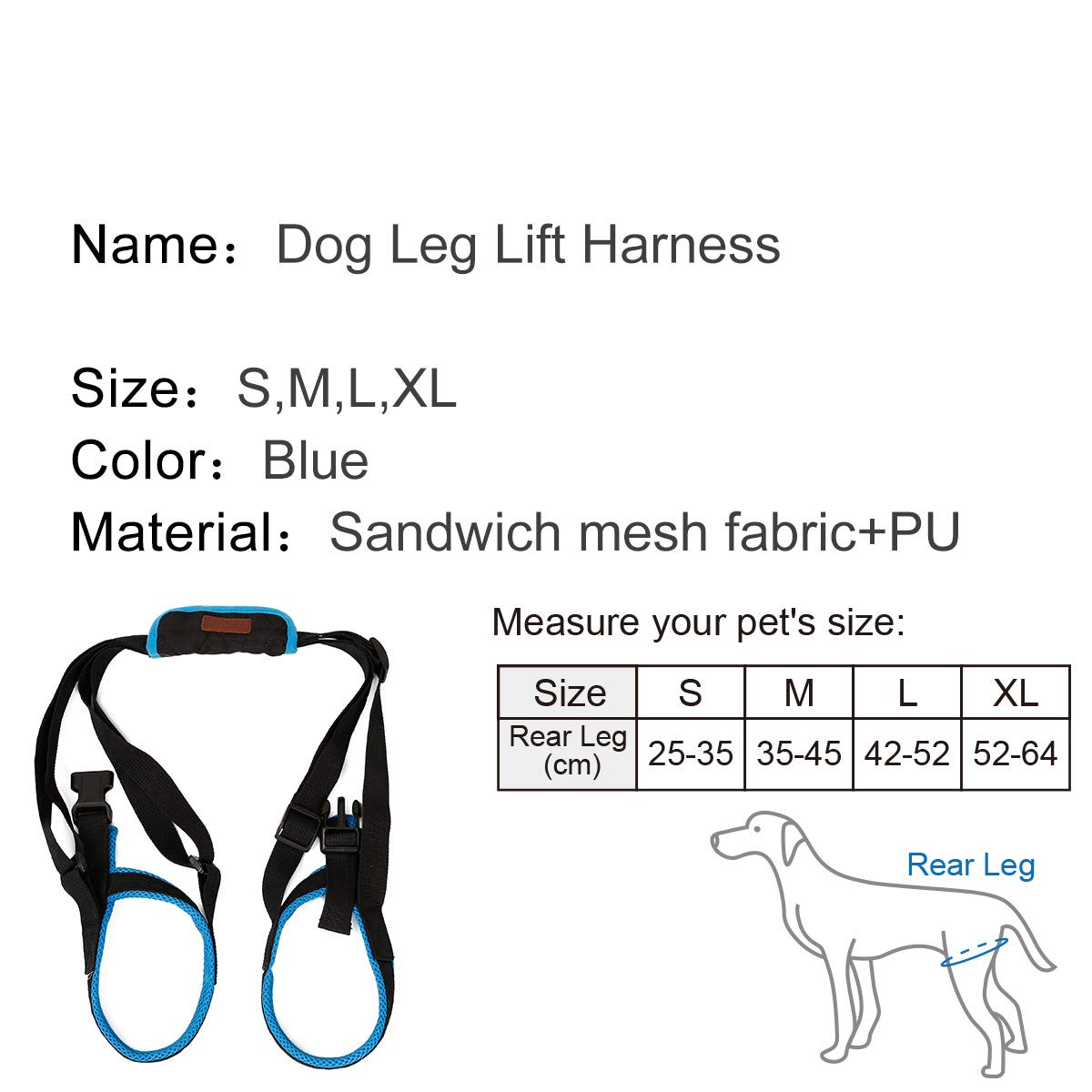 Tineer Dog Lift Harness for Back Legs Pet Support Harness Rear Sling Help Weak Legs Stand Up Support Balance Harness for Arthritis Rehabilitation Dogs (XL)