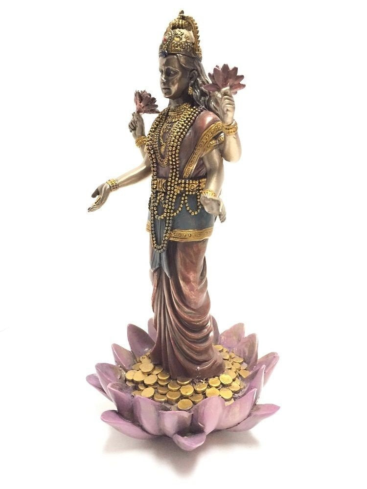 Lakshmi Hindu Goddess on Lotus Statue Sculpture
