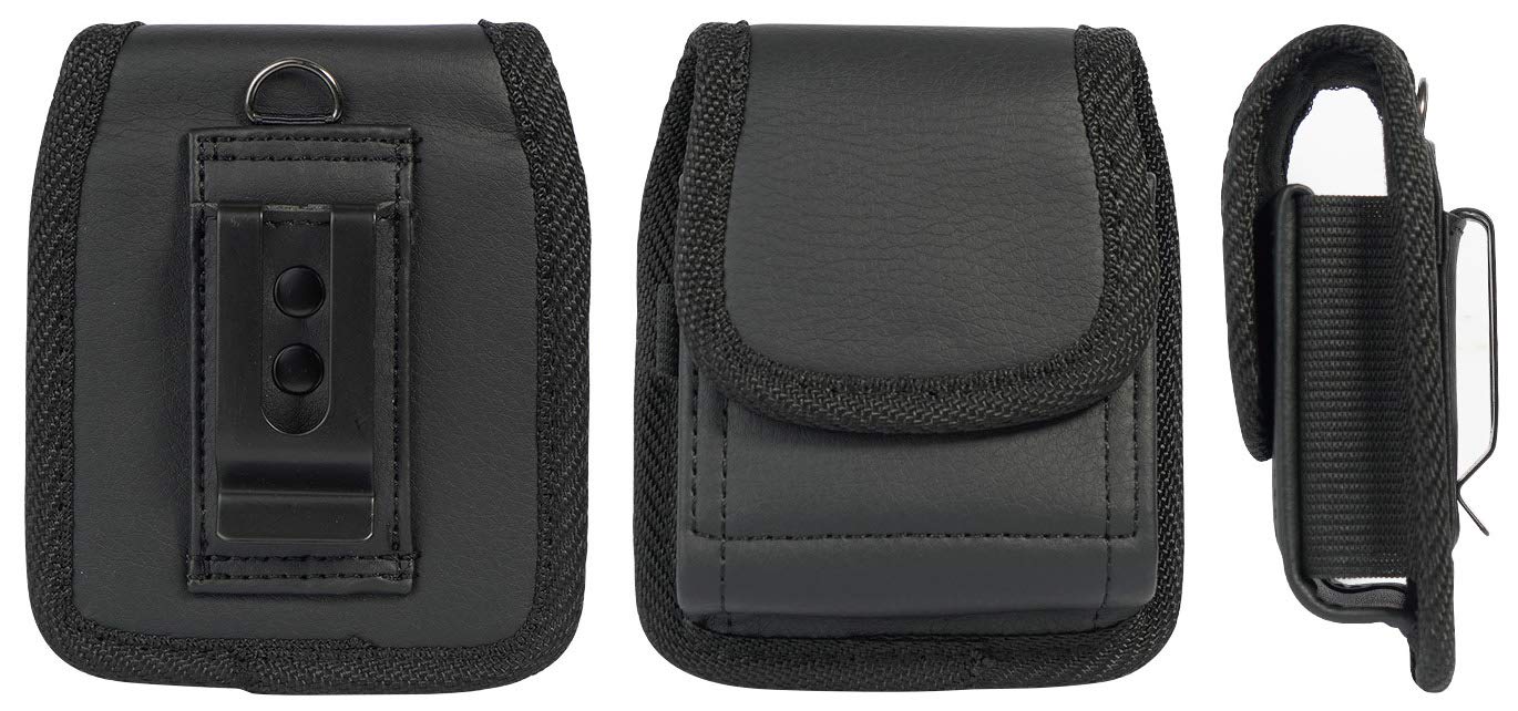 Case for Galaxy Z Flip 6 Phone, Nakedcellphone Black Vegan Leather Vertical Pouch [with Belt Loop, Metal Clip, Magnetic Closure] for Samsung Z Flip 5, Z Flip4, Z Flip3 (2024/2023/2022/2021/2020)