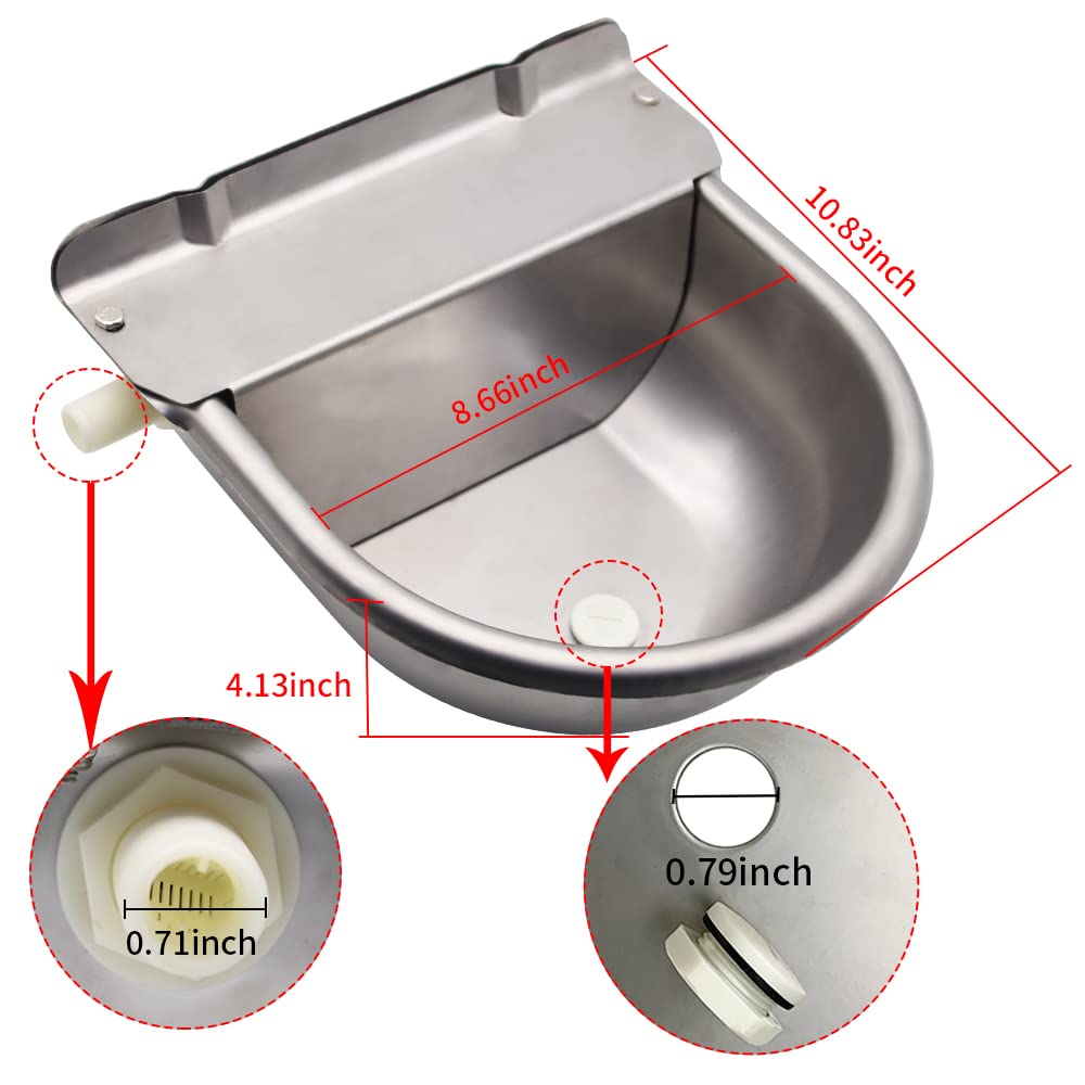 Automatic Horse Waterer Large Livestock Water Bowl 1.35Gal Stainless Steel Trough for Cattle Cow Pig Sheep Pet Dog