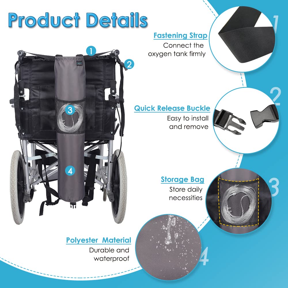 Oxygen Tank Holder for Wheelchair Medical Oxygen Cylinder Portable Backpack O2 Carrier to Hang on Back for Walker Scooter D & E Canisters Transport Bag for Travel, Home, Hospital (Gray)