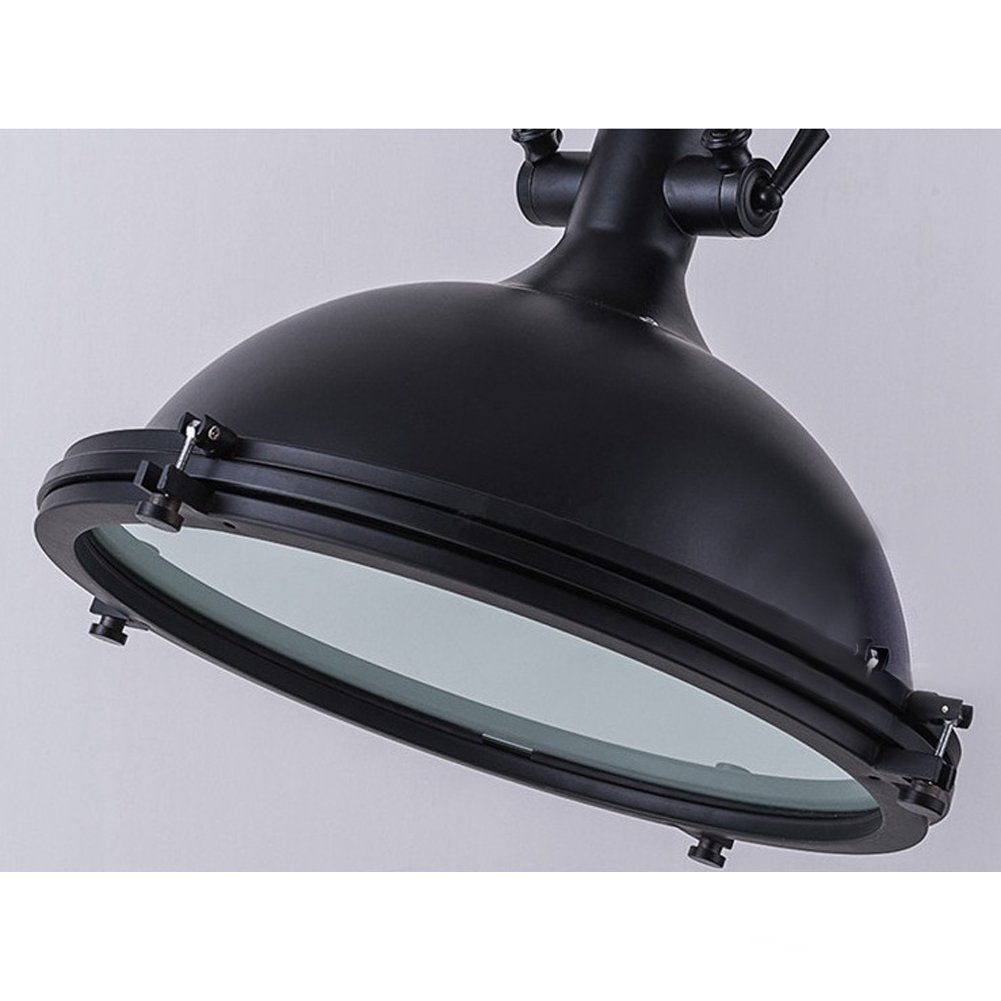 LITFAD Industrial Nautical Pendant Light 16" Wide Single Pendant with Frosted Diffuser Mounted Fixture LED Ceiling Hanging Light in Black