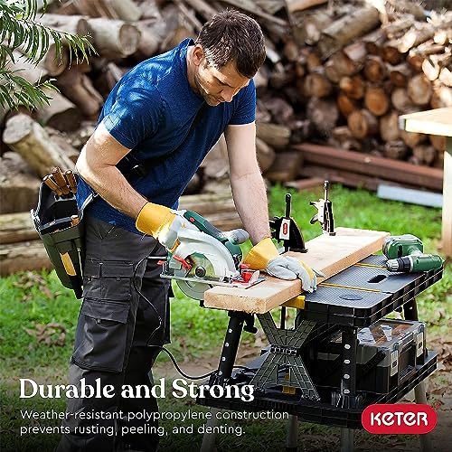 Keter Folding Worktable, Heavy-Duty, All-Weather Portable Workbench for DIY Home Improvements & Professional Worksites, 12" Clamps, 1,000 Lbs Capacity