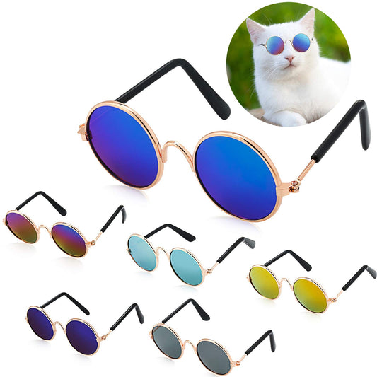 6 Pieces Cat Sunglasses Funny Pet Sunglasses Small Dog Sunglasses Classic Retro Circular Pomeranian Sunglasses Eyewear Photos Props