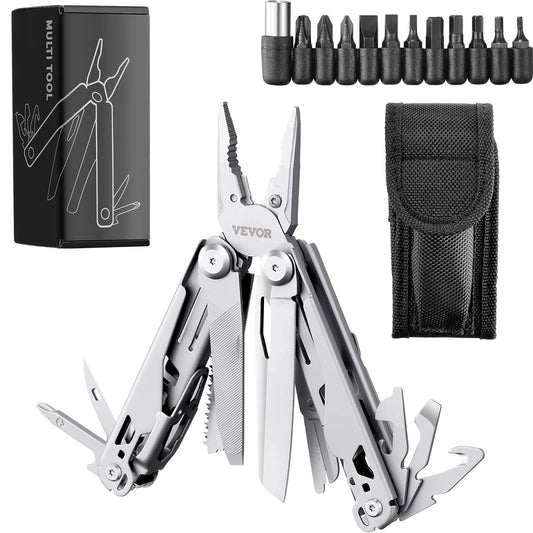 VEVOR 29-in-1 Multitool Pliers,Stainless Steel Multi Tool Pocket K-nife,Self-locking Multitool Pliers with Sheath & Replaceable Screwdrivers Bits -Perfect for Outdoor Survival, Camping, Hiking