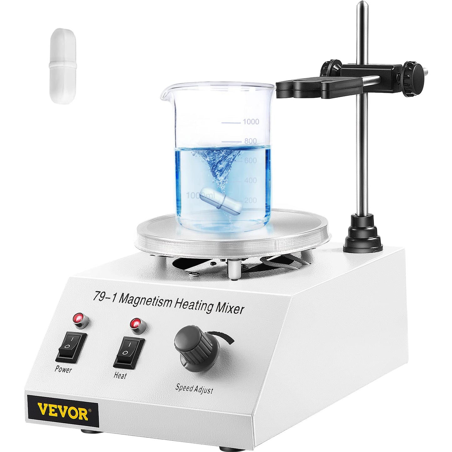 Happybuy Magnetic Stirrer 250W 158℉/70℃ Heating Hot Plate with Magnetic Stirrer 0-1600 RPM Adjustable 1000ML Lab Magnetic Stirrer Mixer with Stand Support, Stirring Bar