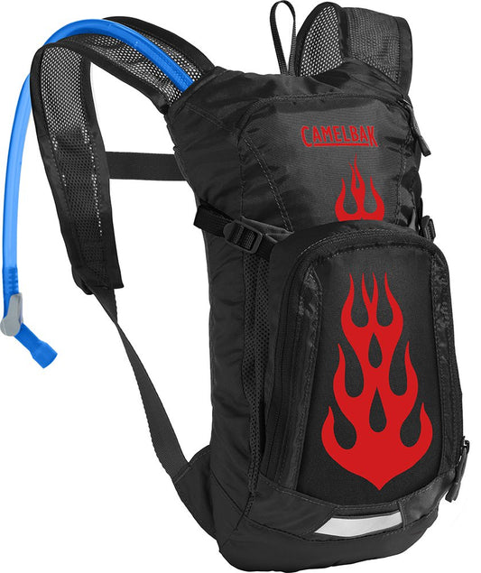 CamelBak Mini M.U.L.E. Kids Hydration Backpack for Hiking and Biking - 50oz, Black/Flames