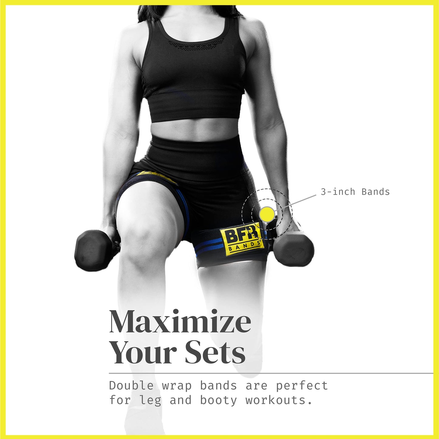 BFR BANDS Blood Flow Restriction Bands - 2 Pack for Legs, Booty & Glutes, 3-Inch Wide Straps - DoubleWrap Occlusion Bands for Gym & Weight Lifting to Increase Muscle Mass in Women & Men