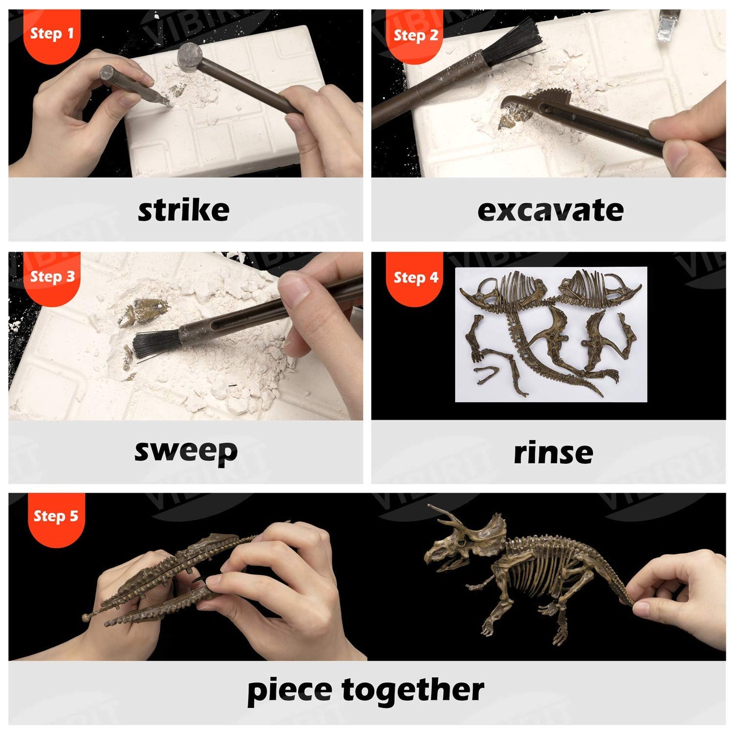 VIBIRIT Dig Up Dinosaurs Skeleton Set,Dinosaur Digging Fossil Kit Model Toys Educational Realistic Toys for Kids,Boys,Girls