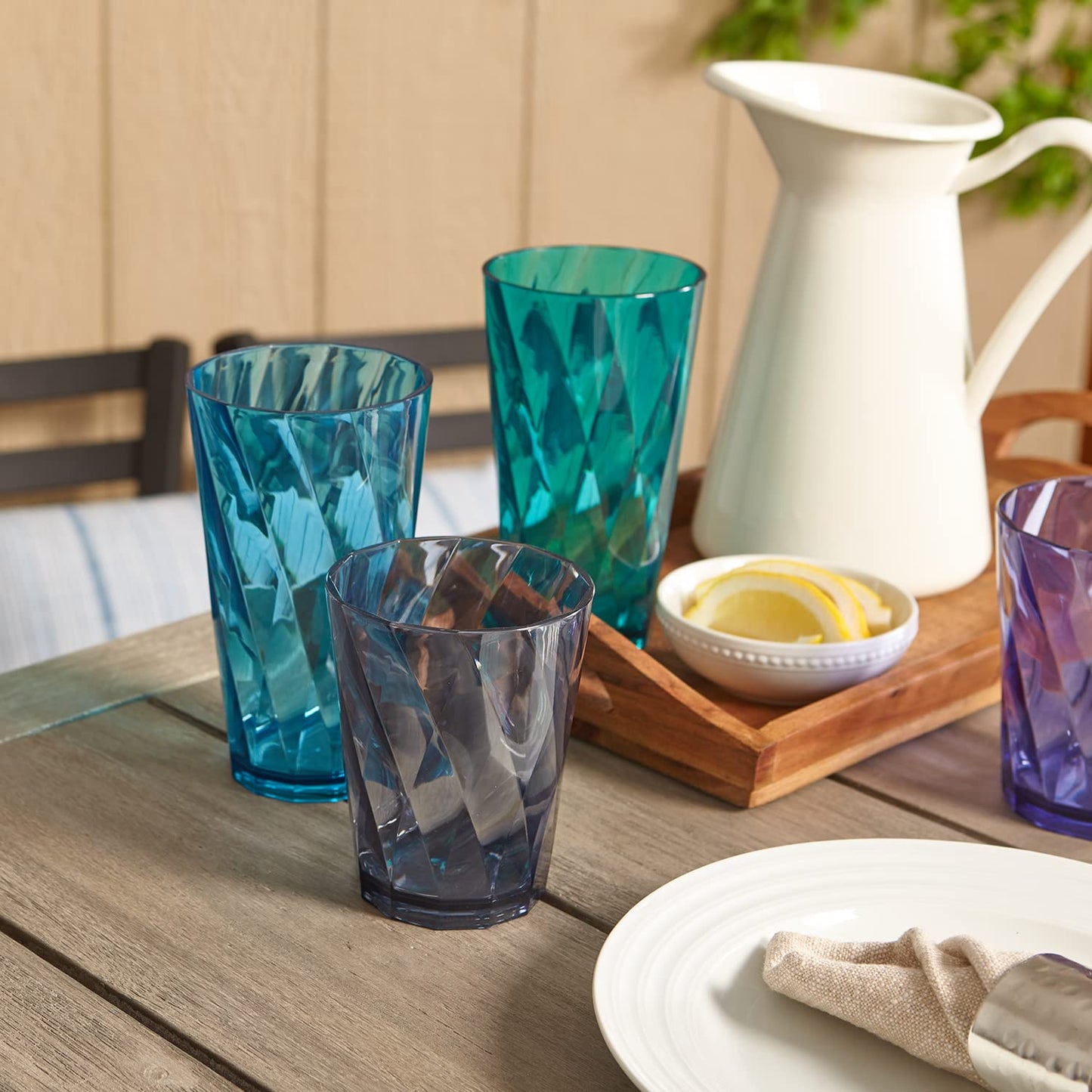 US Acrylic Optix Plastic Reusable Drinking Glasses (Set of 16) 14oz Rocks & 20oz Water Cups in Coastal Colors | BPA-Free Tumblers, Made in USA | Top-Rack Dishwasher Safe