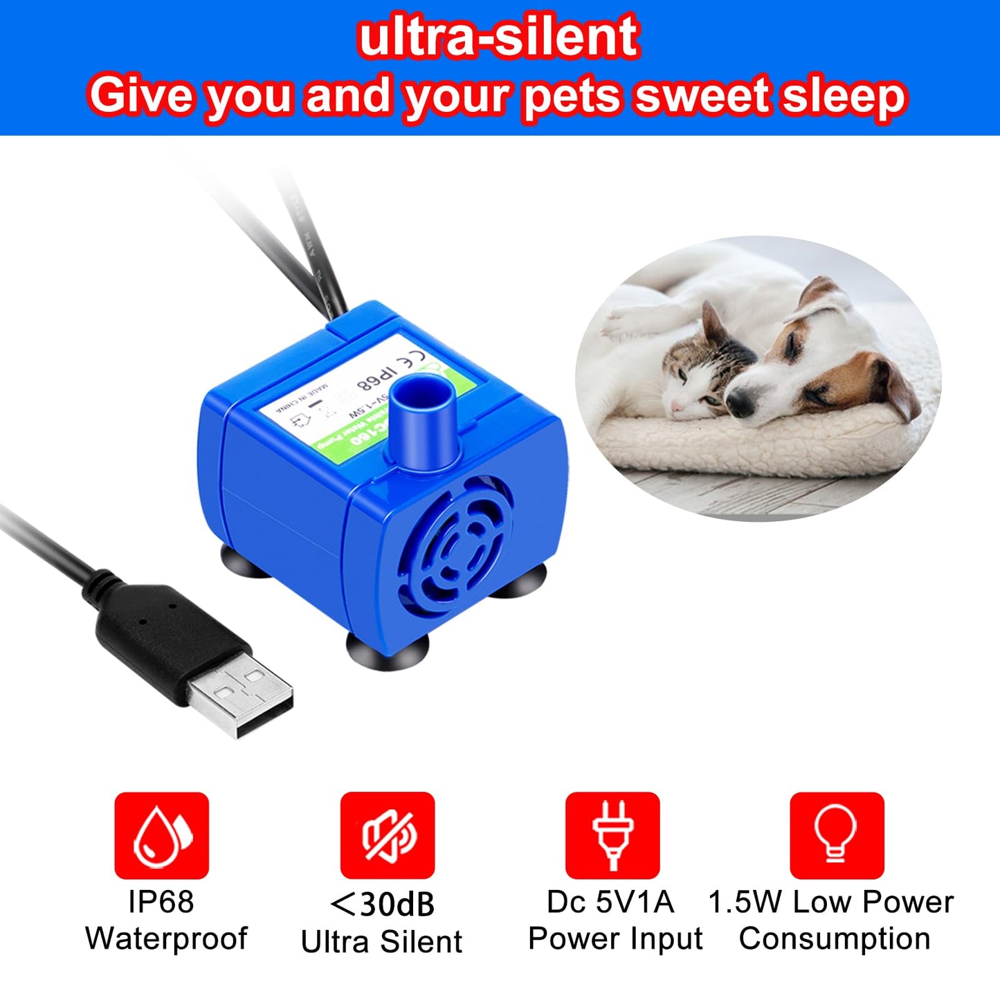 Cat Water Fountain Pump Compatible Motor, for Pet Drinking Fountain Cat Water Dispenser Replacement