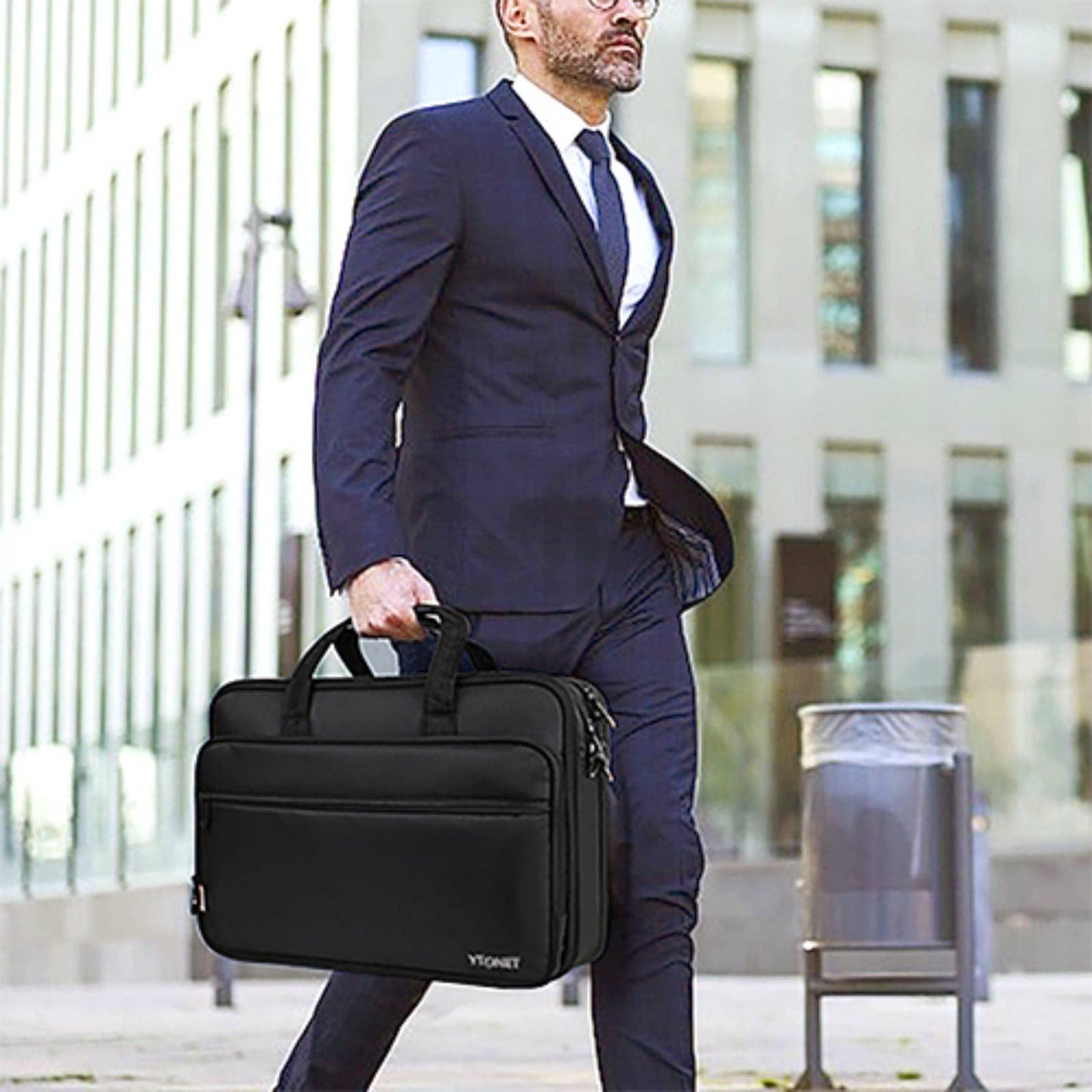 Ytonet Laptop Bag, Expandable Laptop Briefcases for Men Fits 17.3 Inch Laptop Case Computer Bags, Water Resistant Multi Compartments Mens Laptop Work Bag with Luggage Strap for Bussiness Travel, Black
