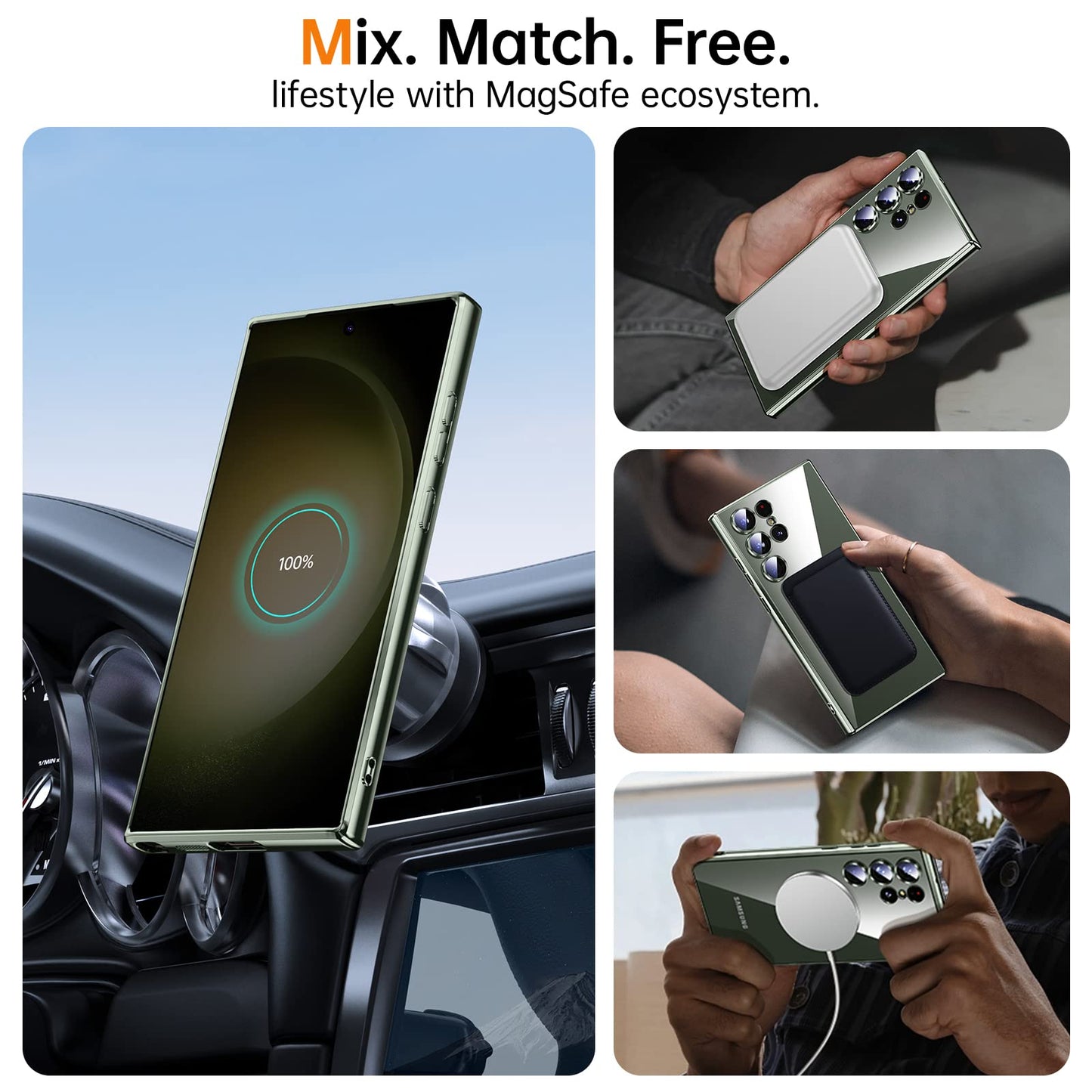 Luxury Soft Shockproof Case for Samsung Galaxy S23 Ultra 5G, [Full Camera Cover Protection] [Compatible with MagSafe] Magnetic Metallic Glossy Clear Slim - 6.8 inch -Shiny Gold