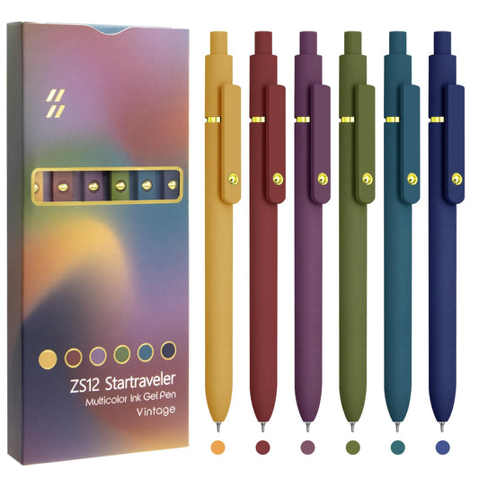 UIXJODO Colorful Pens, 6 Pcs Colored Pens Fine Point Smooth Writing Pens, 0.5mm Colored Ink Gel Pens for Journaling Note Taking Writing, Office School Supplies Gifts for Women (6 Pcs Gold Vintage)