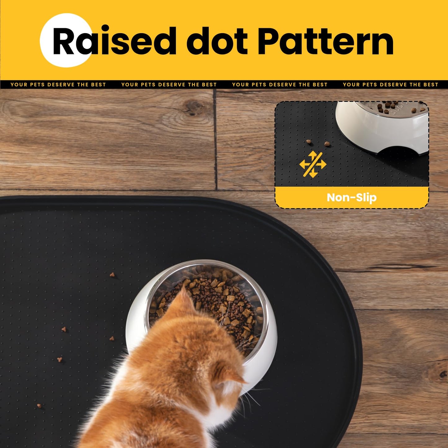 Conlun Silicone Dog Food Mat, Waterproof Rubber Pet Feeding Mat for Dog and Cat, Anti-Slip Dog Cat Bowl Mat with Raised Edge, Avoid Water Or Food Spilling Out, Dishwasher Safe