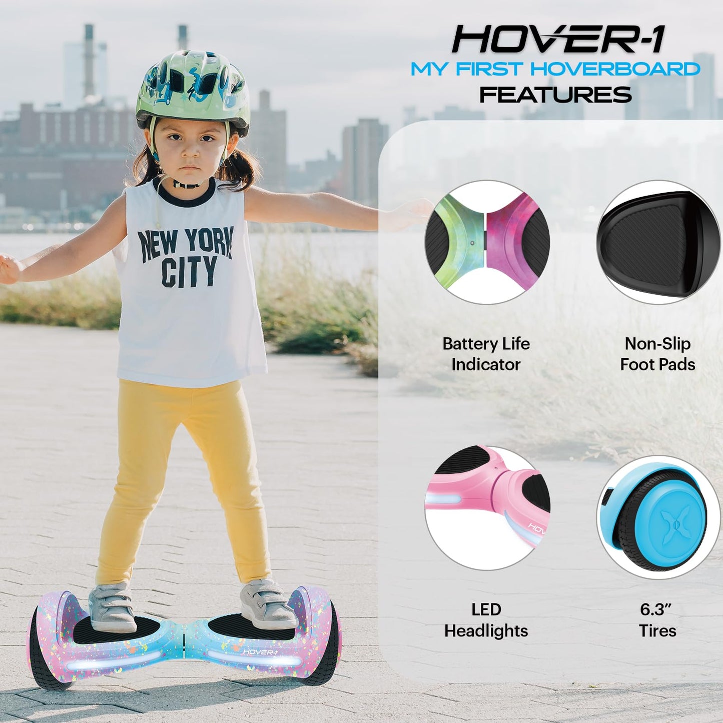 Hover-1 My First Hoverboard Electric Self Balancing Hoverboard for Kids with 5 mph Max Speed, Dual 150W Motors, 6.3” Tires, 3 Miles Max Range, and LED Headlights Self Balancing Scooter