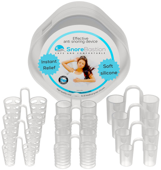 Nostril Opener by Snore Bastion -12 Nasal Dilators for Sleeping - Soft Silicone Nose Breathing Inserts - Nasal Cones - Nose Plugs for Snoring - Snore Silencer Sinus Vents - Nose Vents