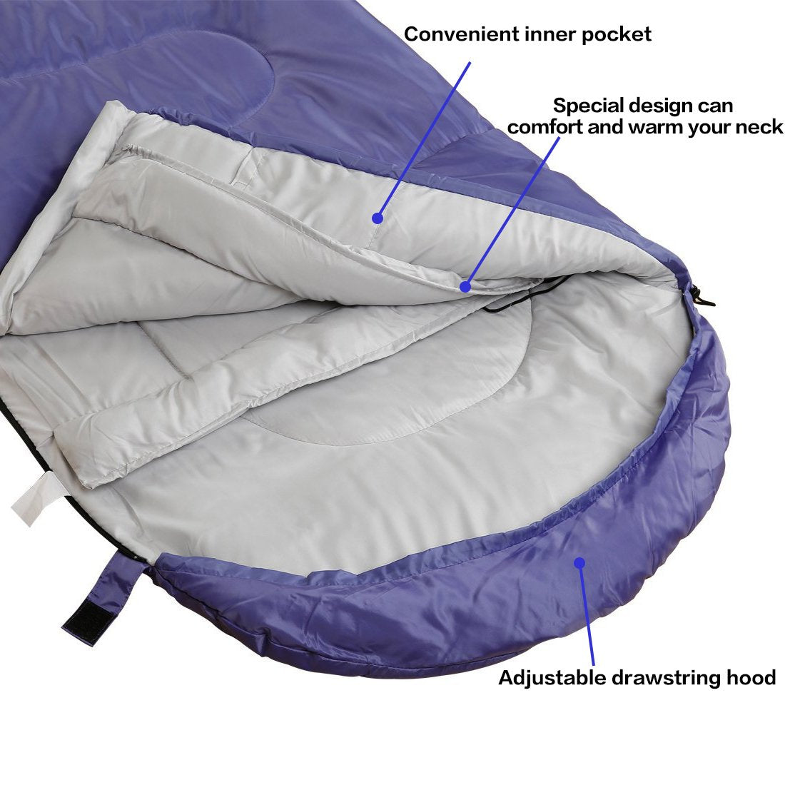 Envelope Sleeping Bag,3-4 Seasons Warm Cold Weather Lightweight, Portable, Waterproof Compression Sack for Adults & Kids - Indoor & Outdoor Activities: Traveling, Camping, Backpacking, Hiking, Purple