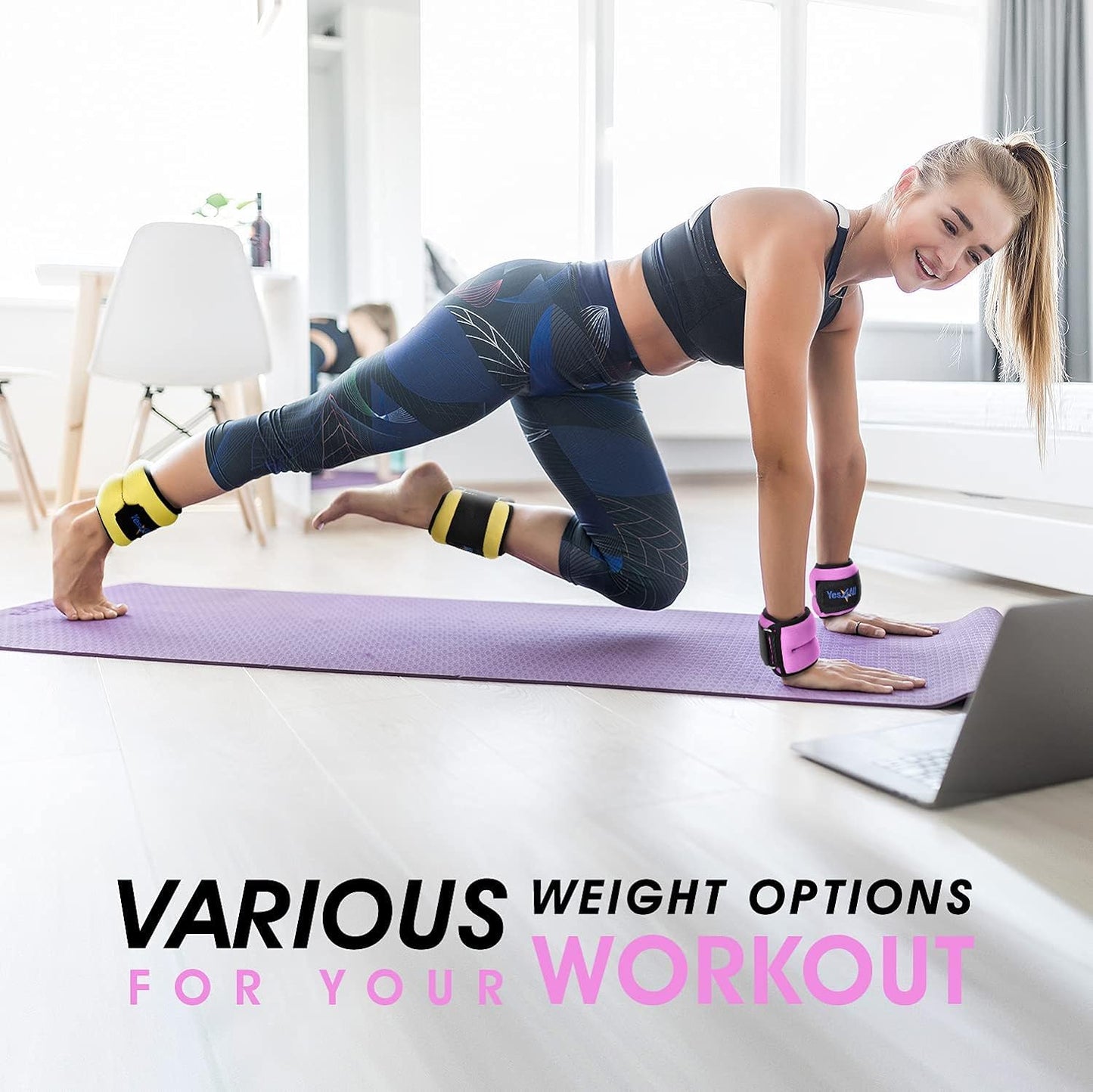 Yes4All Wrist & Ankle Weights Pair 1lb -10lbs for Women, Men - Adjustable Strap - Walking, Jogging, Pilates, Gym Fitness Workout (1.5 lbs x2, Purple)