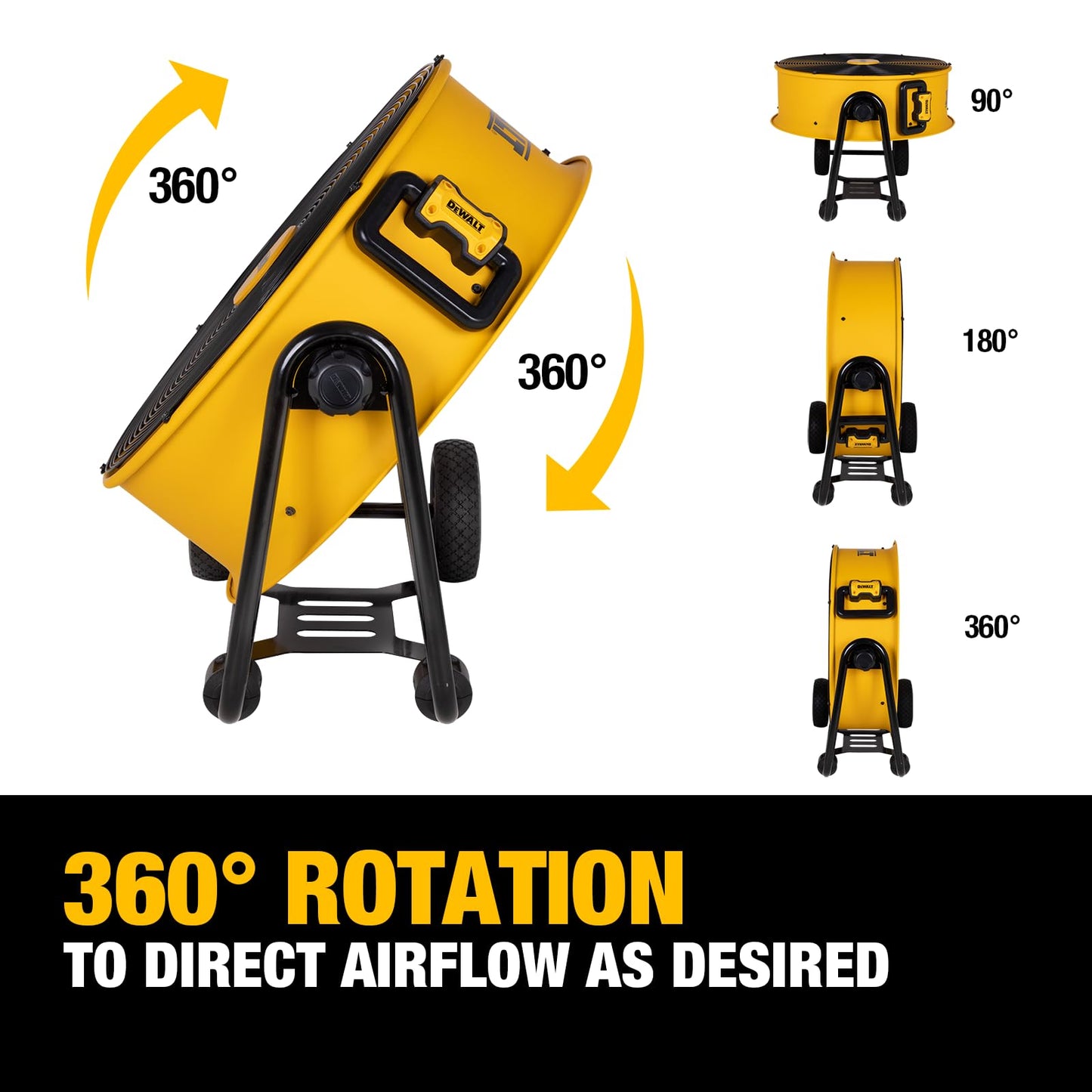 DEWALT DXF2490 High Velocity Fan, Floor Fan, Industrial Fan, 24 Inch Large Electric Metal Rotating Garage Fan with 360° Adjustable Tilt & Large Wheel, Drum Fan for Outdoor, House and Warehouse, Yellow