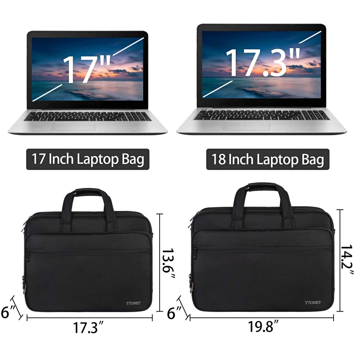 Ytonet Laptop Bag, Expandable Laptop Briefcases for Men Fits 17.3 Inch Laptop Case Computer Bags, Water Resistant Multi Compartments Mens Laptop Work Bag with Luggage Strap for Bussiness Travel, Black