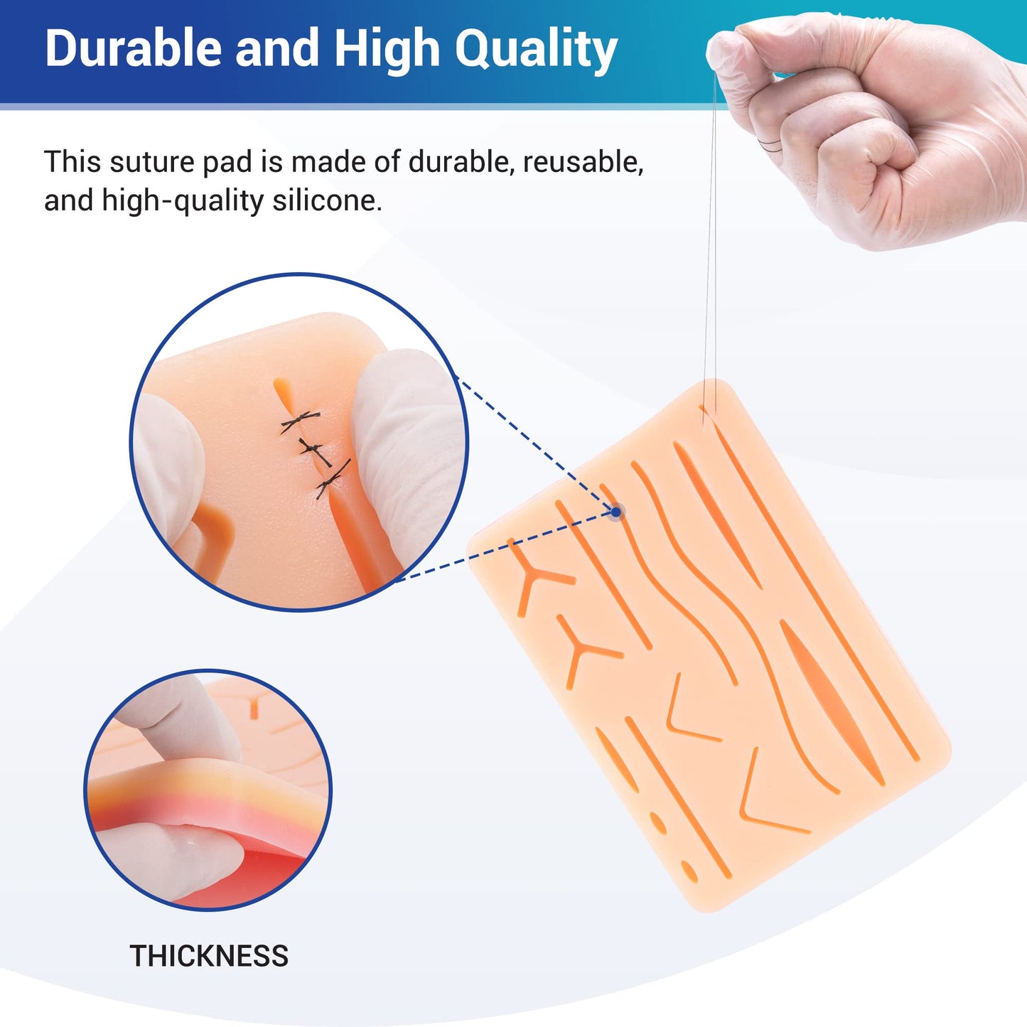 Alcedo Suture Practice Kit for Medical Students | Complete Kit (32 Pieces) Include Durable Large Suturing Pad with Pre-Cut Wounds, Tools Kit, and Suture Threads | Perfect for Practice, Demonstration