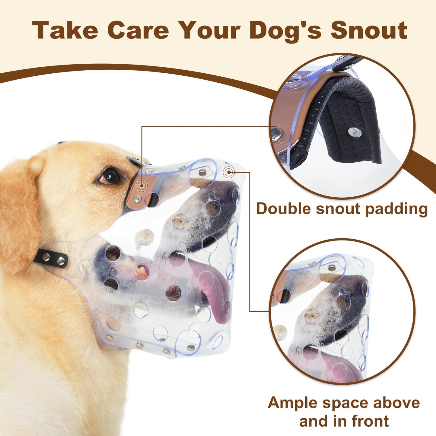 Mayerzon Dog Muzzle, Basket Muzzle for Large Medium Small Dogs, Humane Cage Mouth Guard to Prevent Biting Chewing Eating, Breathable Muzzle for Grooming Training Walking Vet Visits (M, Clear)