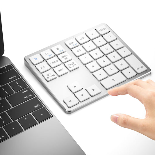 JPHTEK Bluetooth Number Pad, Aluminum Rechargeable Wireless Numeric Keypad Slim 35 Keys External Numpad Keyboard Data Entry for Laptop, MacBook, MacBook Air/Pro, iMac, Windows (White)