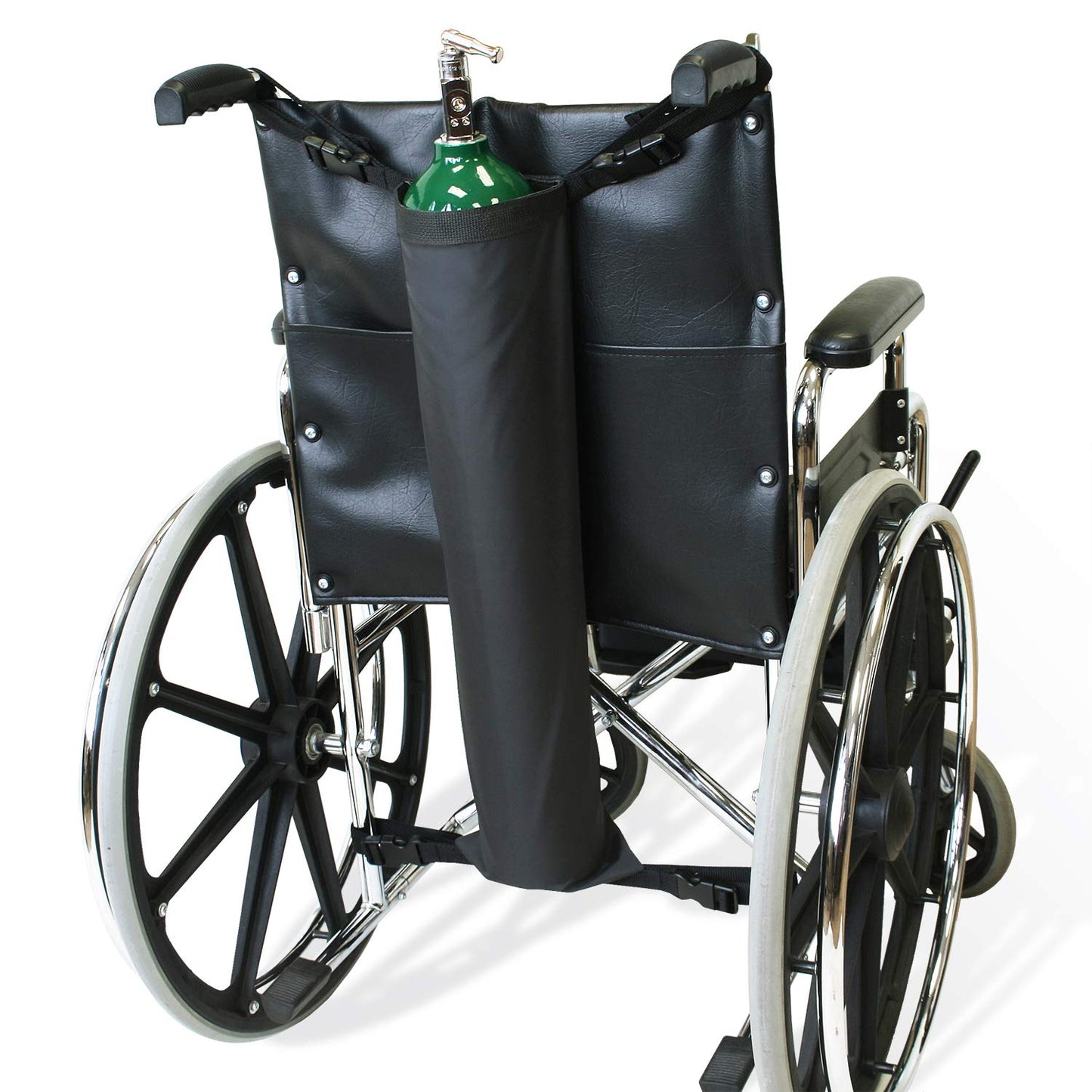 NYOrtho Oxygen Tank Holder for Wheelchair - D & E Cylinder Transport Bag Adjustable Straps Easy to Clean, Heavy Duty, Waterproof Standard Wheelchair Size