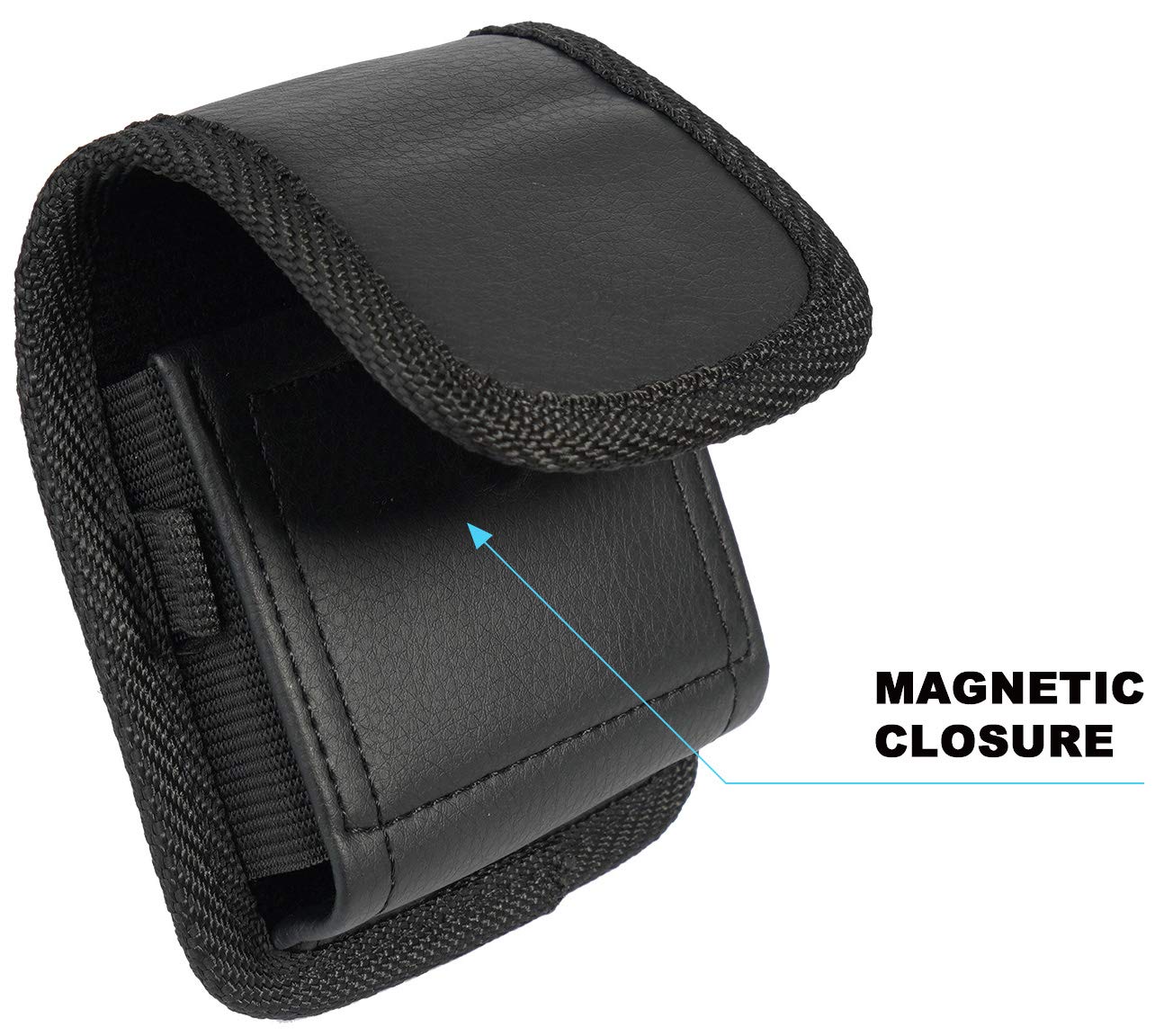 Case for Galaxy Z Flip 6 Phone, Nakedcellphone Black Vegan Leather Vertical Pouch [with Belt Loop, Metal Clip, Magnetic Closure] for Samsung Z Flip 5, Z Flip4, Z Flip3 (2024/2023/2022/2021/2020)