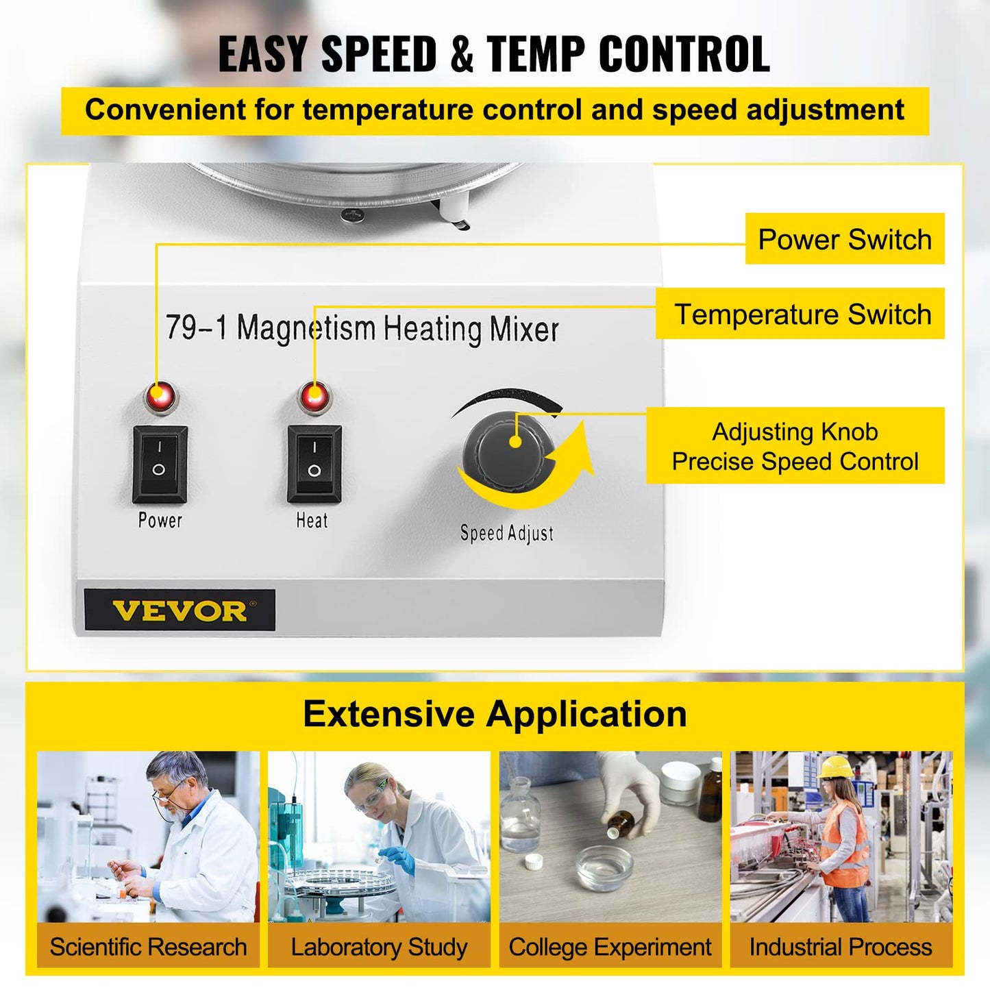 Happybuy Magnetic Stirrer 250W 158℉/70℃ Heating Hot Plate with Magnetic Stirrer 0-1600 RPM Adjustable 1000ML Lab Magnetic Stirrer Mixer with Stand Support, Stirring Bar