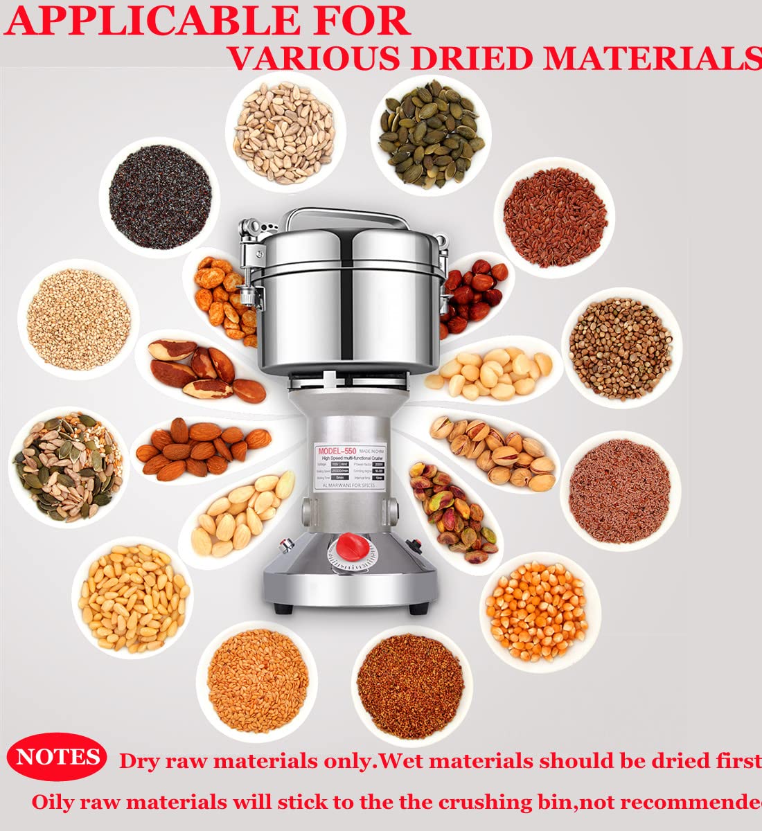 LEJIEYIN Electric herb Grinder 550g High Speed Electric Stainless Steel Spice Grinder Electric Flour Mill Herb Grinder Powder Machine for Dry Food Grin