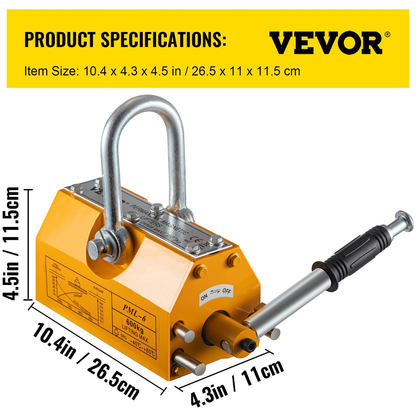 Happybuy Steel Magnetic Lifter 1320 LB Metal Lifting Magnet 600 KG Neodymium Magnetic Lift Hoist Shop Crane(600KG)