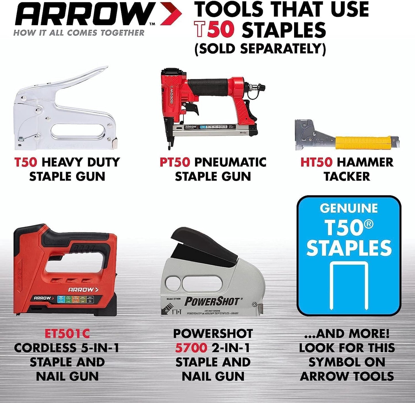 Arrow 506 Heavy Duty T50 3/8-Inch Leg Length, 3/8-Inch Crown, Staples for Upholstery, Construction, Furniture, Crafts, 1250-Pack