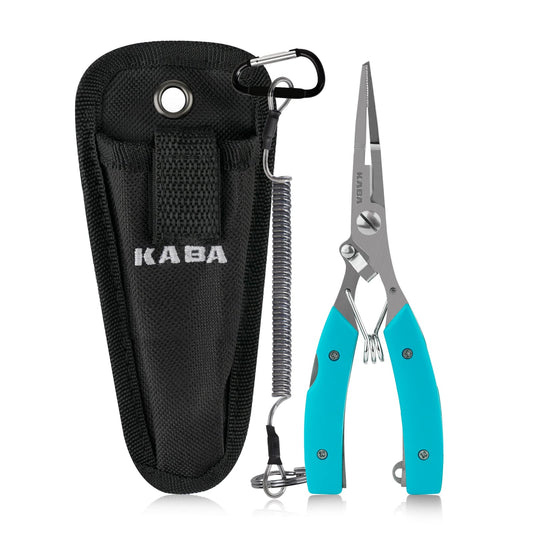 kaba Fishing Pliers 6.5” Saltwater Hook Removers Crimper Split Ring Tool Fishing Gear Line Cutters with Safety Lock and Sheath