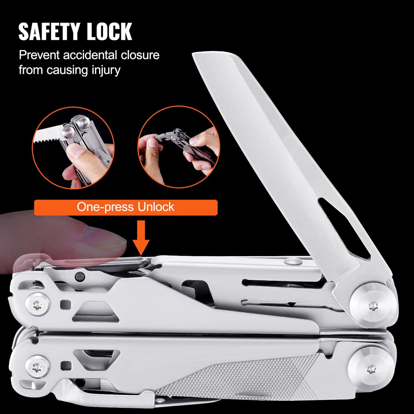 VEVOR 29-in-1 Multitool Pliers,Stainless Steel Multi Tool Pocket K-nife,Self-locking Multitool Pliers with Sheath & Replaceable Screwdrivers Bits -Perfect for Outdoor Survival, Camping, Hiking