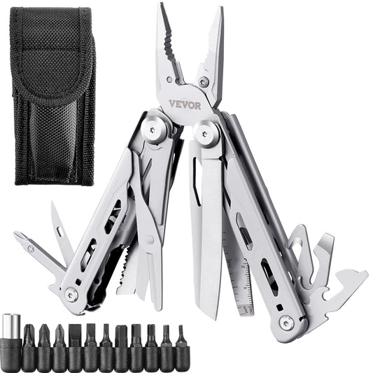 VEVOR 28-in-1 Multitool Pliers,Stainless Steel Multi Tool Pocket K-nife,Self-locking Multitool Pliers with Sheath & Replaceable Screwdrivers Bits Perfect for Outdoor Survival, Camping, Hiking
