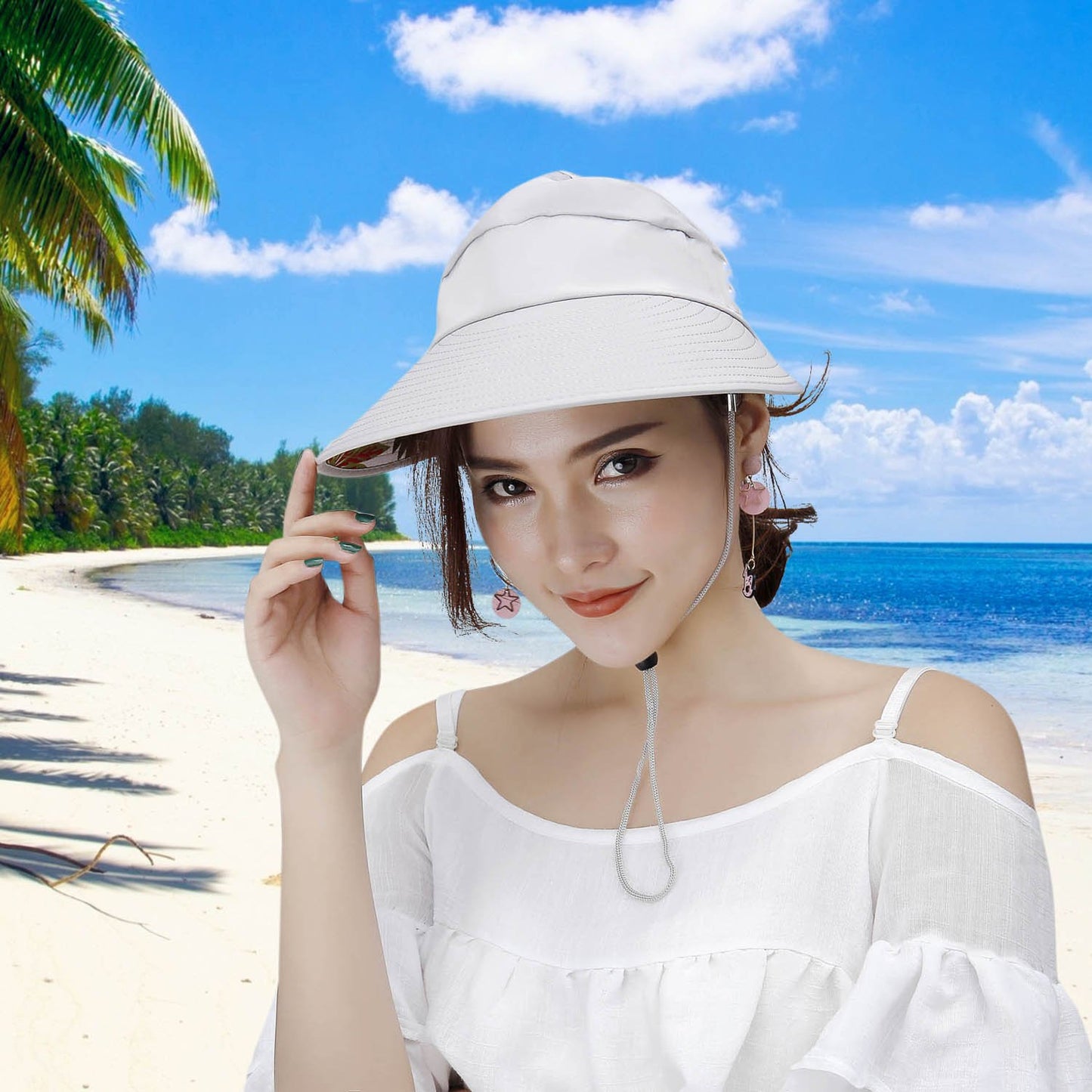 HINDAWI Sun Hats for Women Wide Brim Sun Hat UV Protection Visor Floppy Beach Packable Caps Grey