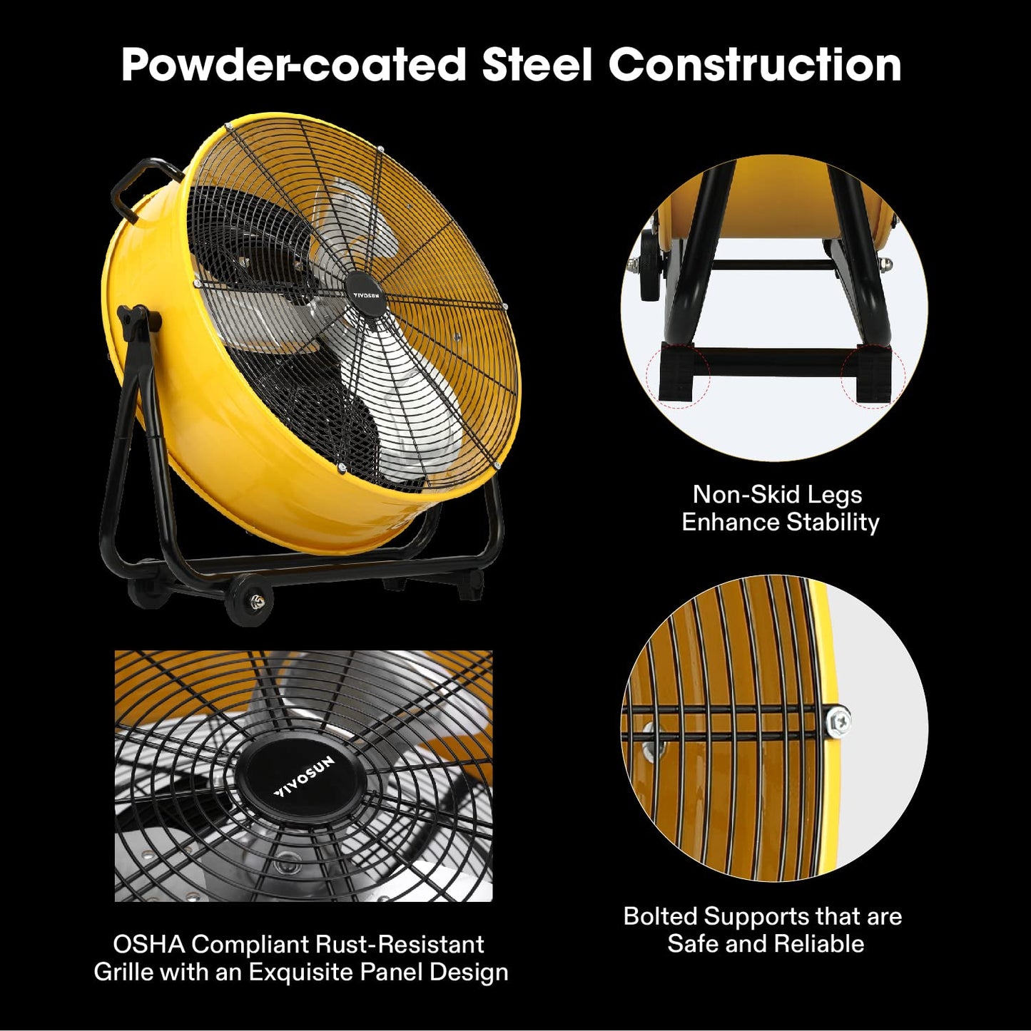 VIVOSUN Industrial Tilt Drum Fan 24” 8540CFM Heavy Duty High Velocity Floor Standing Fan 3 Speed Air Circulation for Basement Warehouse Factory, ETL Certified