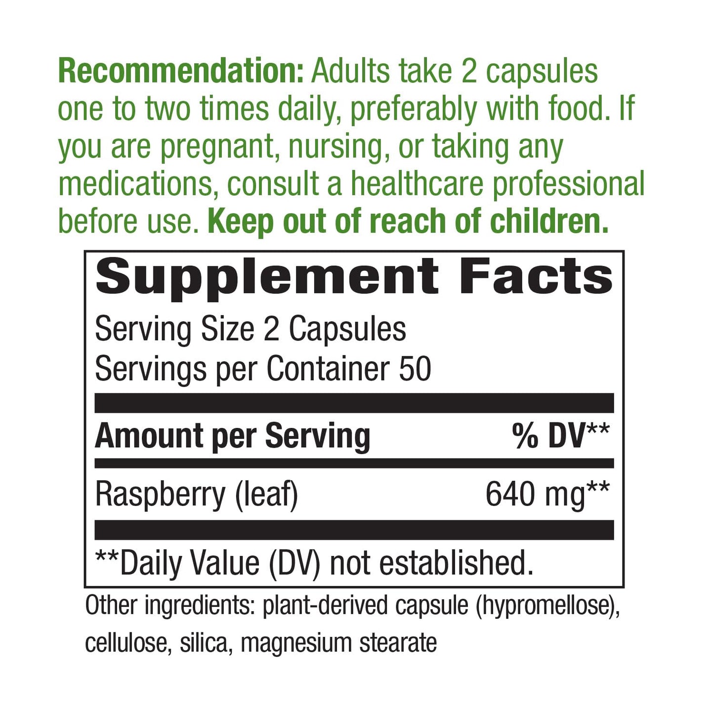Nature's Way Raspberry Leaf - 640 mg per 2-capsule Serving - Traditional Support for Women's Health* - Herbal Supplement for Women - Gluten Free - 100 Vegan Capsules