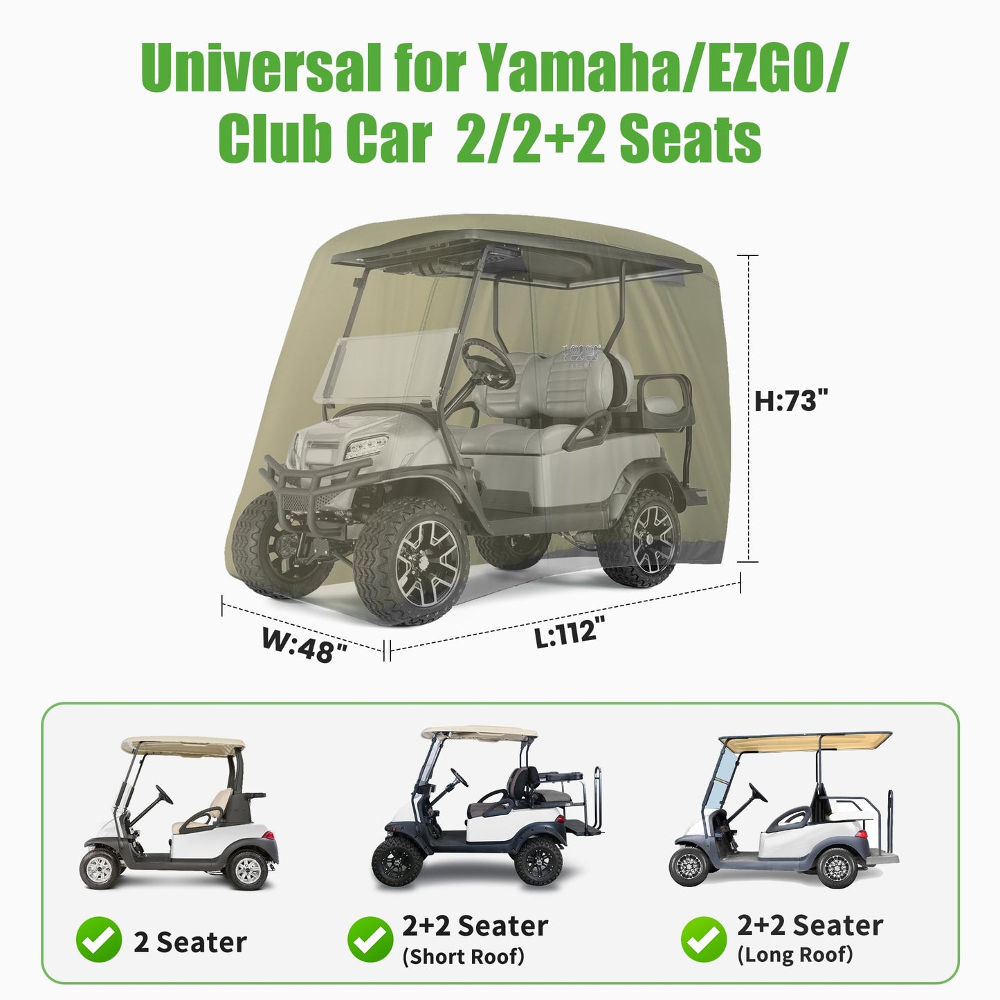 10L0L Golf Cart Covers,Waterproof Golf Cart Rain Covers 2 passenger Universal Fits for Yamaha ,Club Car, EZGO, 4 passenger Golf Cart Storage Cover