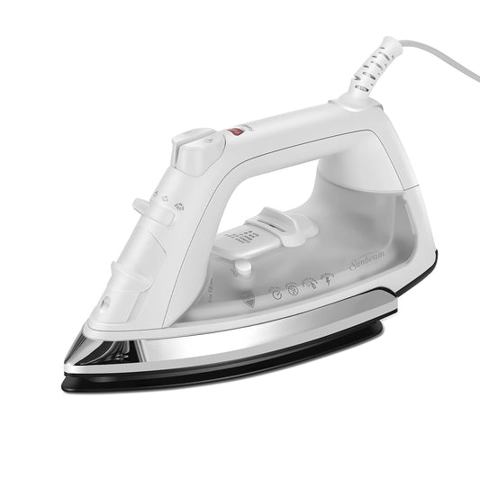 Sunbeam Classic 1200 Watt Mid-Size Anti-Drip Non-Stick Soleplate Steam/Vertical Shot Feature and 8' 360-degree Swivel Cord, White/Clear, GCSBC Iron