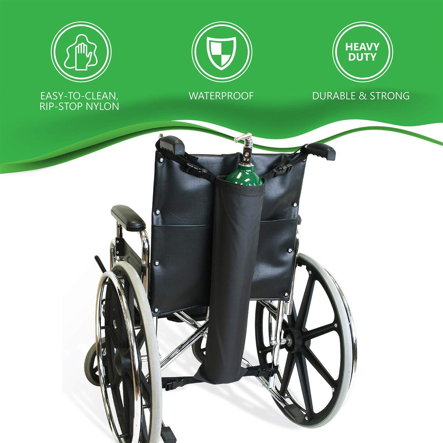 NYOrtho Oxygen Tank Holder for Wheelchair - D & E Cylinder Transport Bag Adjustable Straps Easy to Clean, Heavy Duty, Waterproof Standard Wheelchair Size
