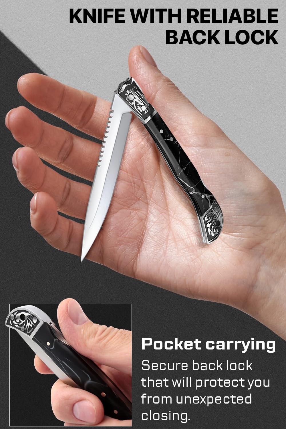 Grand Way Pocket Knife for Men - 4 inch Slim Folding Knife with Back Lock - Cool Design Resin Handle - Best Knives for EDC Outdoor - Best Gifts for Women 806