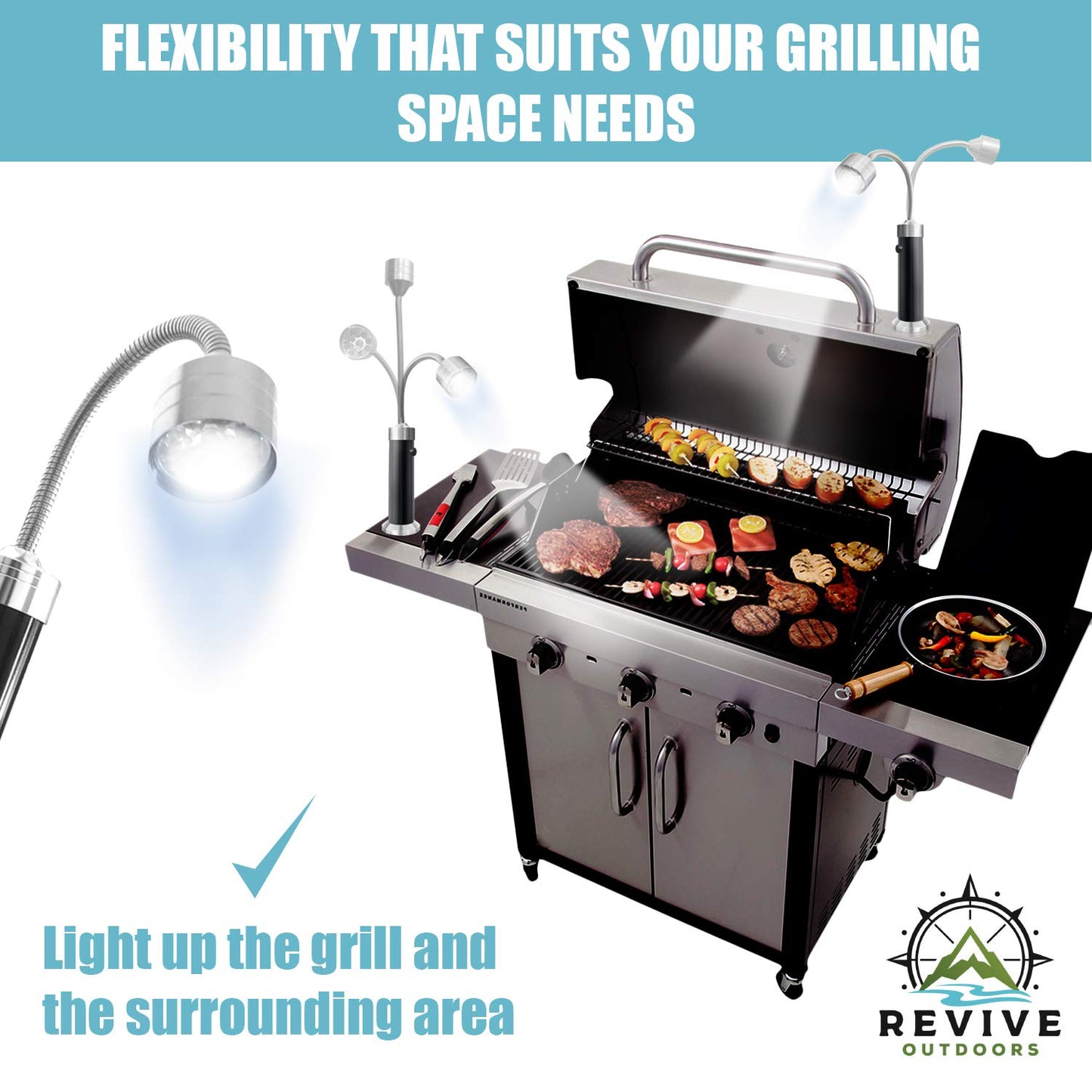 Revive Outdoors BBQ Grill Light with LED Lights & Magnetic Base - Accessory for Outdoor Cooking on Grill, Smoker, or Griddle & Grilling Gift for Men