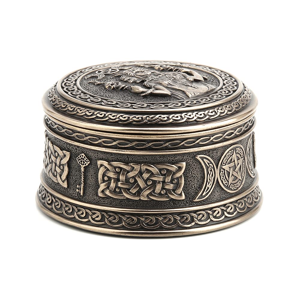 Veronese Design 2 1/8" Tall Hecate Goddess of Chthonic Round Trinket Box Cold Cast Bronzed Resin Handmade Collectibles Wiccan Figurine Decorative Storage